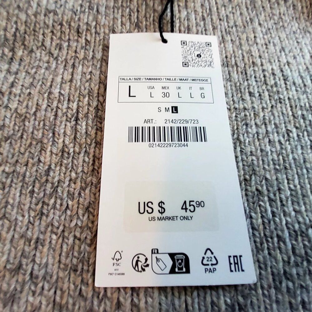 Zara Womens Wool-Blend Ribbed Mini Skirt Size Large Gray Beige New With Tags - Picture 5 of 10